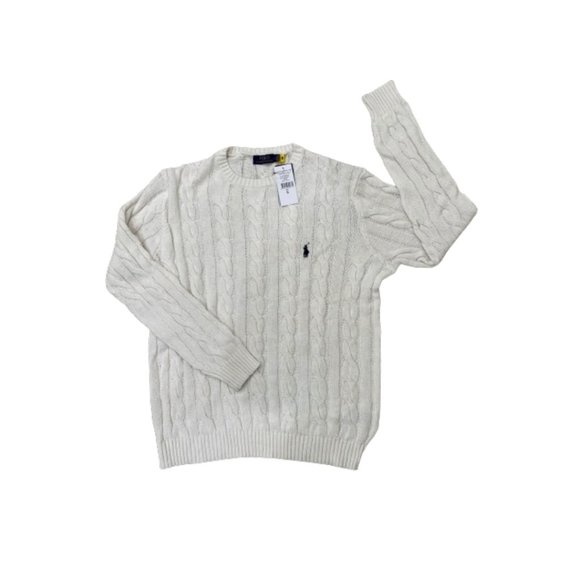 NWT Polo Ralph Lauren Mens Cable-Knit Cotton Sweater Color White Size Medium - Picture 2 of 5